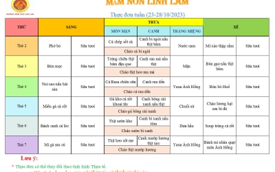 Thực đơn tháng 10 (ngày 23-28/10/2023)