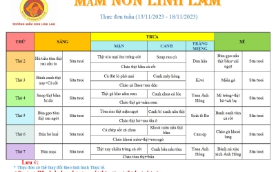 Thực đơn tháng 11 (ngày 13-18/11/2023)