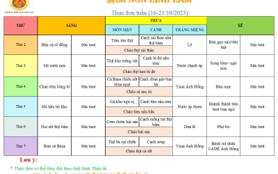 Thực đơn tháng 10 (ngày 16-21/10/2023)