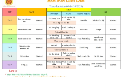 Thực đơn tháng 10 (ngày 9-14/10/2023)